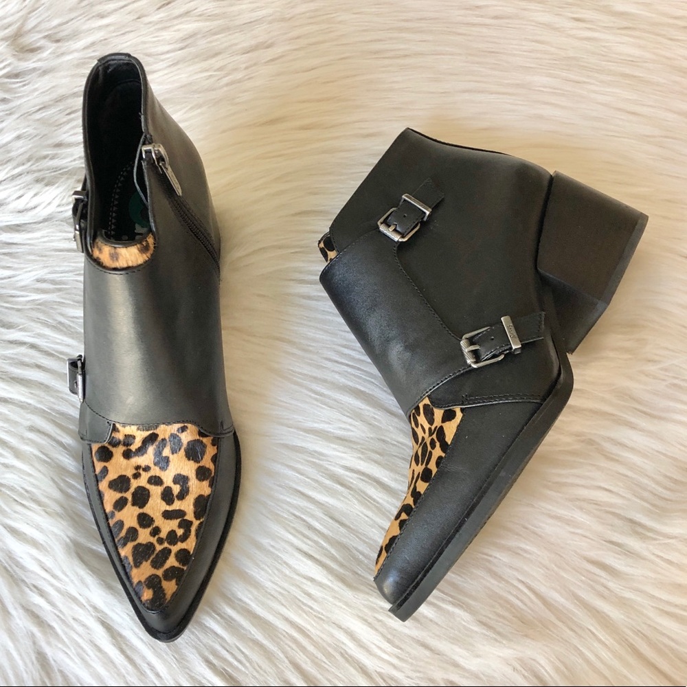 Circus Sam Edelman | Black & Leopard Print Reese Buckle Ankle Booties